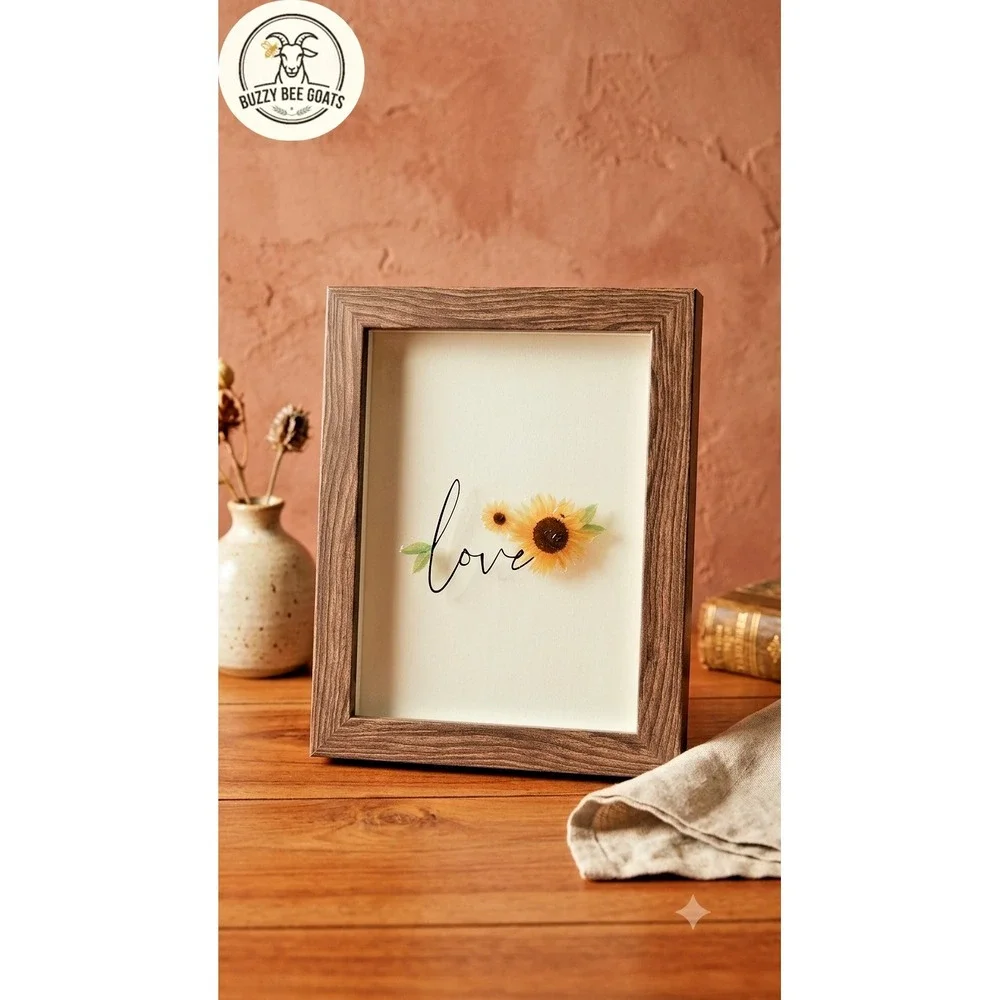 Wood Framed Sunflower 'Love'Decorative Wall art with PressedFlowers